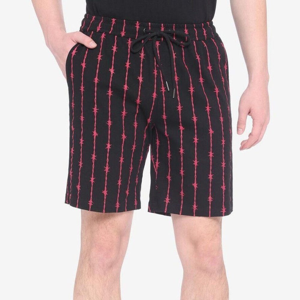 Hot Topic Men's Jogger Shorts Barbed Wire Black/Red